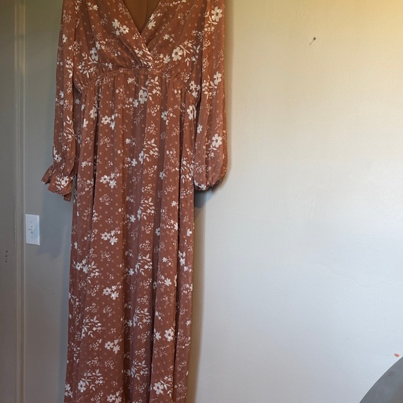 Pink Lily Brown Floral Long Sleeve Dress - Picture 3 of 3
